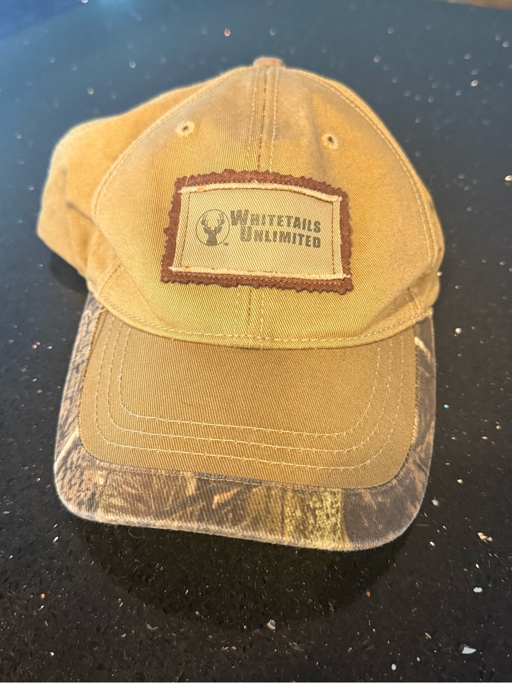Whitetails Unlimited Brown Canvas Cap with Camo Brim